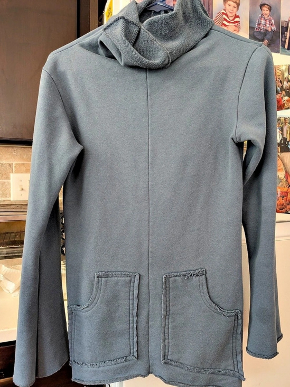 Gaia Conceptions handmade blue-grey Chunky Cowl fleece tunic with pockets